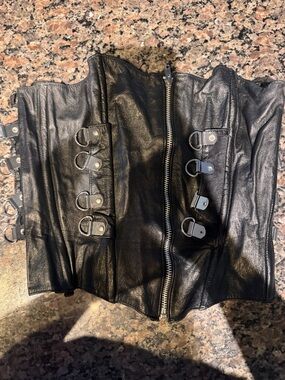 Black Leather Corset with Decorative metal Buckles